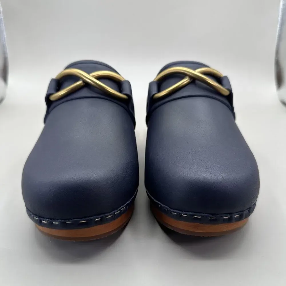 M.GEMI Miriam Clogs Mules Womens Size US 6/EU 36 Navy Calf Leather Made in Italy